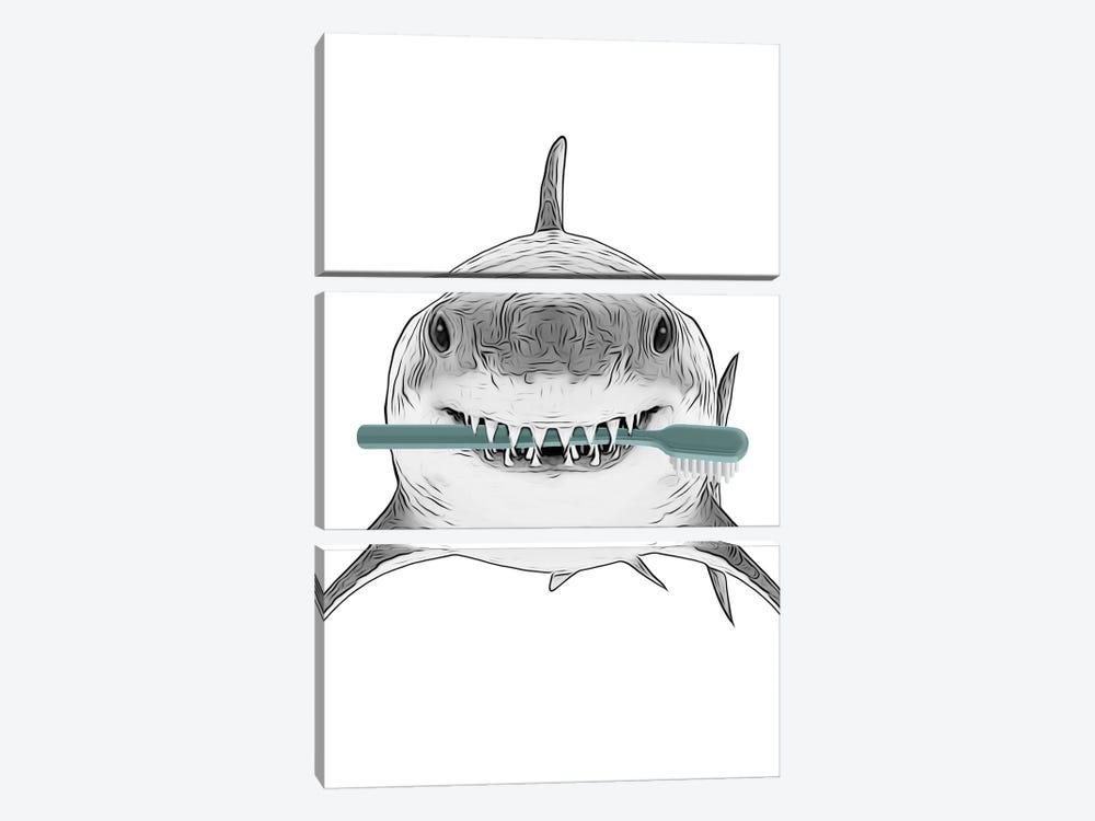 Shark With Turquoise Toothbrush by Printable Lisa's Pets 3-piece Canvas Wall Art