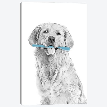 Golden Retriever With Blue Toothbrush Canvas Print #LIP718} by Printable Lisa's Pets Canvas Art
