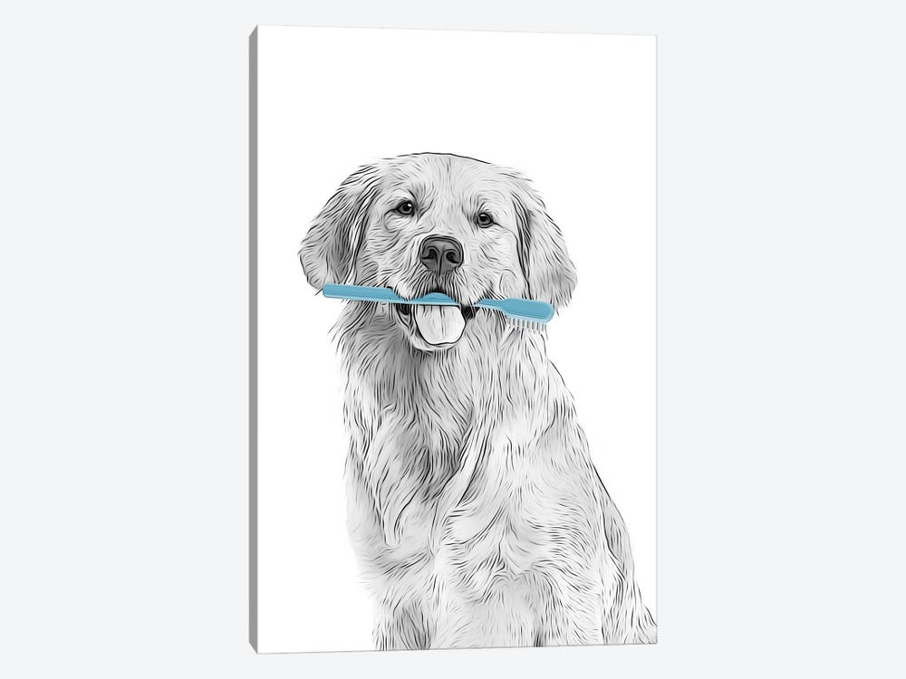Golden Retriever With Blue Toothbrush by Printable Lisa's Pets 1-piece Canvas Art Print
