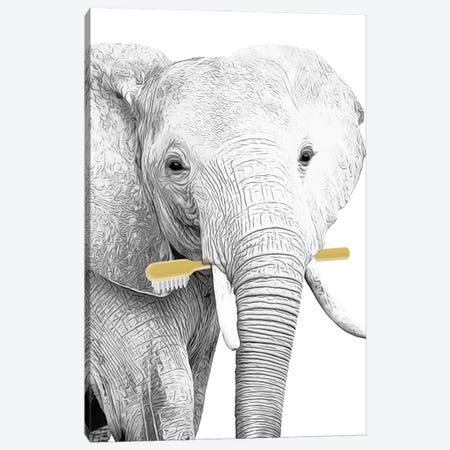 Elephant Retriever With Yellow Toothbrush Canvas Print #LIP719} by Printable Lisa's Pets Canvas Artwork