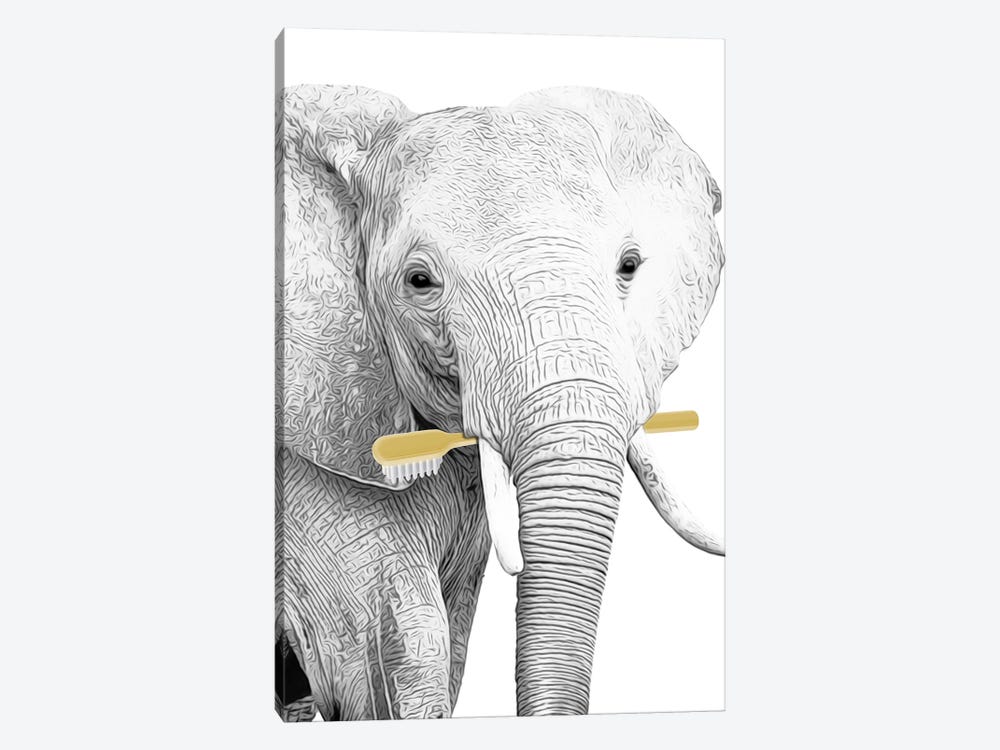 Elephant Retriever With Yellow Toothbrush by Printable Lisa's Pets 1-piece Canvas Art