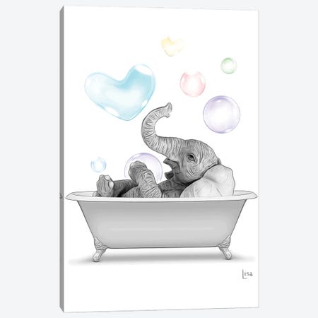 Elephant In The Bath With Bubbles Canvas Print #LIP71} by Printable Lisa's Pets Art Print