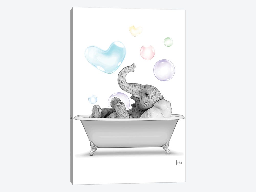 Elephant In The Bath With Bubbles by Printable Lisa's Pets 1-piece Canvas Wall Art