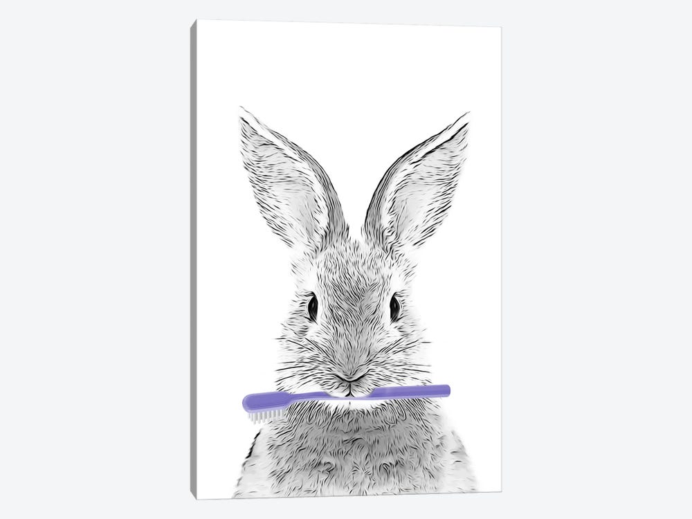 Bunny Retriever With Violet Toothbrush by Printable Lisa's Pets 1-piece Canvas Wall Art
