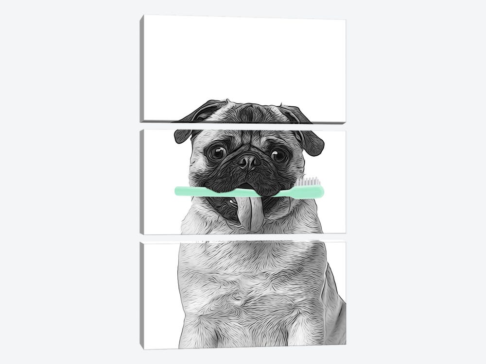 Pug With Toothbrush by Printable Lisa's Pets 3-piece Art Print