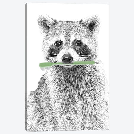 Raccoon With Green Toothbrush Canvas Print #LIP723} by Printable Lisa's Pets Canvas Print