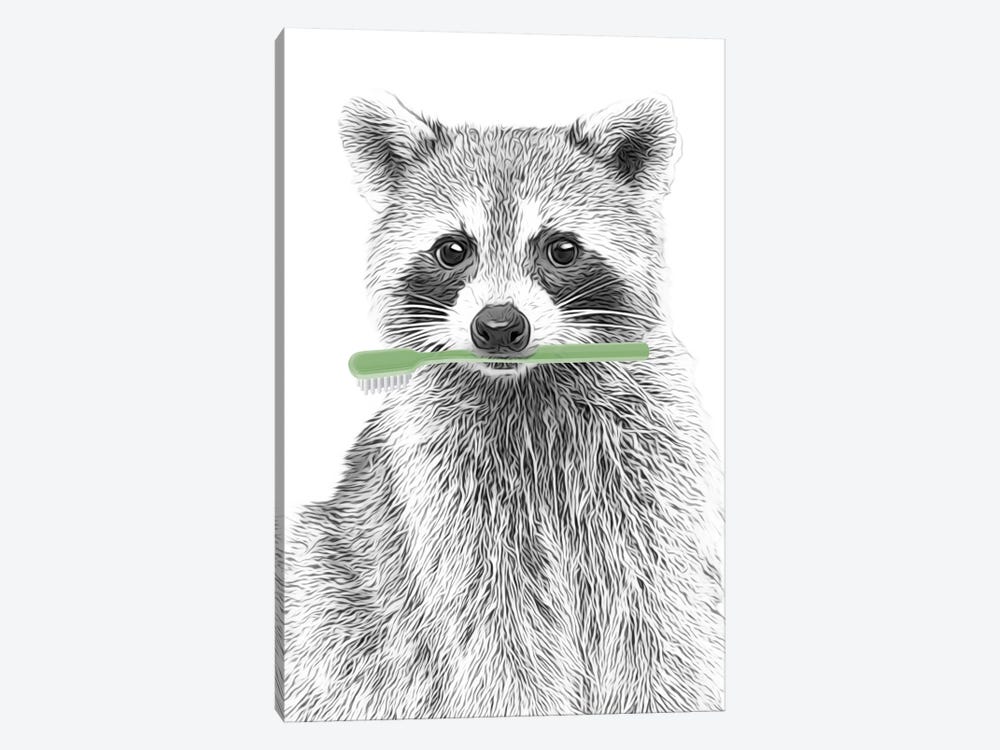 Raccoon With Green Toothbrush by Printable Lisa's Pets 1-piece Art Print