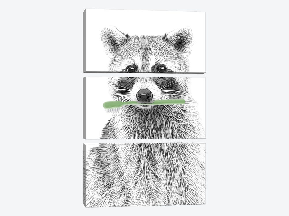 Raccoon With Green Toothbrush by Printable Lisa's Pets 3-piece Art Print