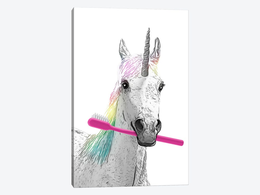 Unicorn With Pink Toothbrush by Printable Lisa's Pets 1-piece Canvas Artwork
