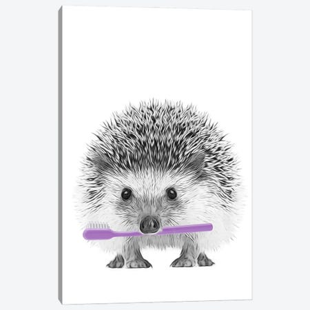Hedgehog With Purple Toothbrush Canvas Print #LIP725} by Printable Lisa's Pets Canvas Art