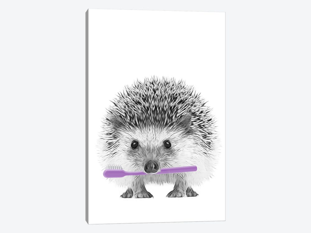 Hedgehog With Purple Toothbrush by Printable Lisa's Pets 1-piece Canvas Print
