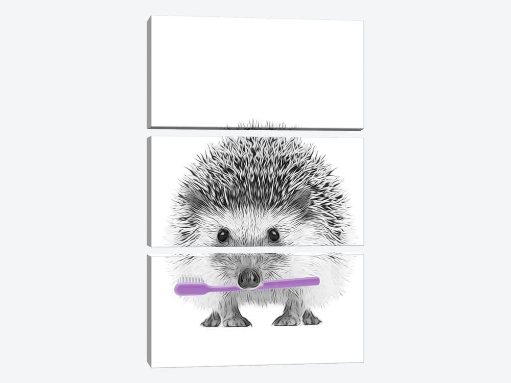 Hedgehog With Purple Toothbrush by Printable Lisa's Pets 3-piece Art Print