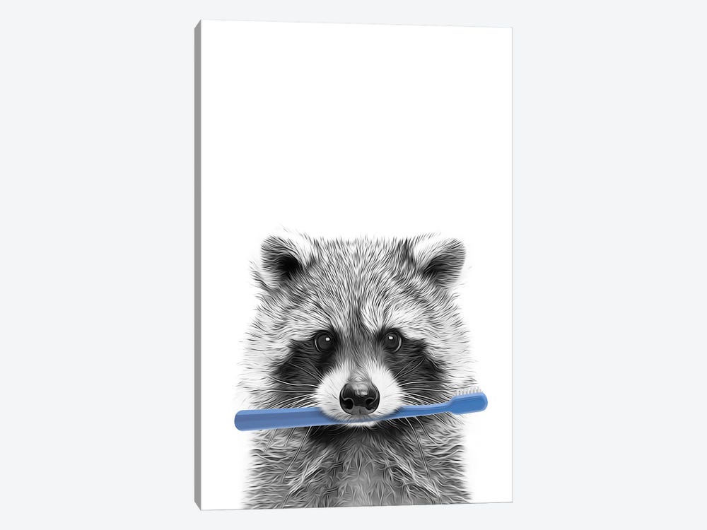 Raccoon With Blue Toothbrush by Printable Lisa's Pets 1-piece Canvas Artwork
