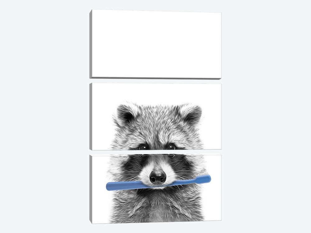 Raccoon With Blue Toothbrush by Printable Lisa's Pets 3-piece Canvas Art