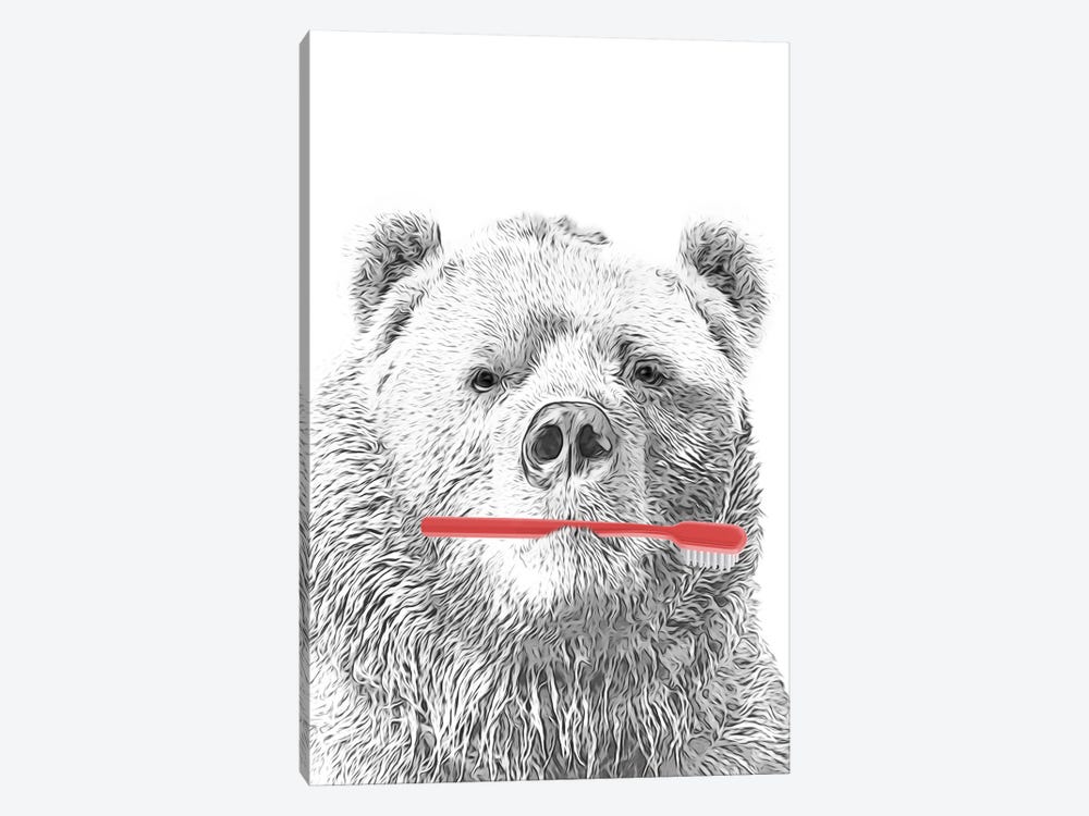 Bear With Red Toothbrush by Printable Lisa's Pets 1-piece Art Print