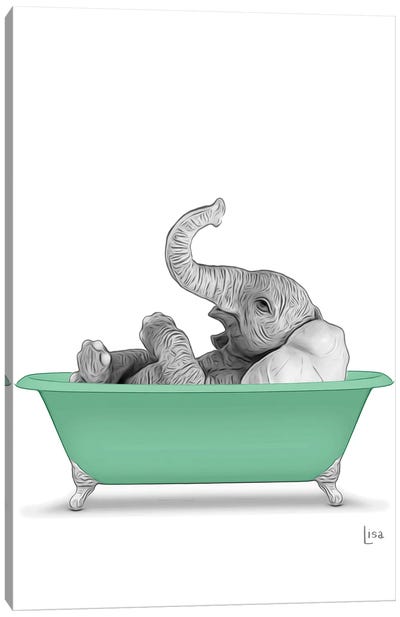 Elephant In The Green Bath Canvas Art Print - Printable Lisa's Pets