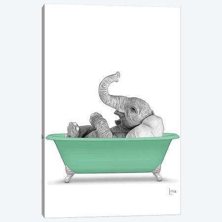 Elephant In The Green Bath Canvas Print #LIP72} by Printable Lisa's Pets Art Print
