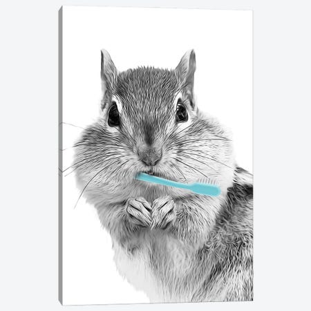 Chipmunk With Blue Toothbrush Canvas Print #LIP730} by Printable Lisa's Pets Canvas Art