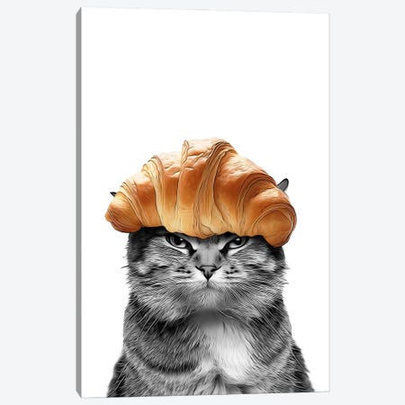 Cute Cat With Croissant On Head Canvas Print #LIP731} by Printable Lisa's Pets Canvas Artwork