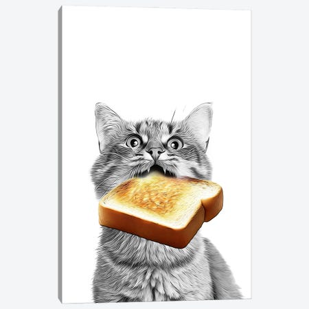 Cute Cat Eating Toast Canvas Print #LIP732} by Printable Lisa's Pets Canvas Artwork