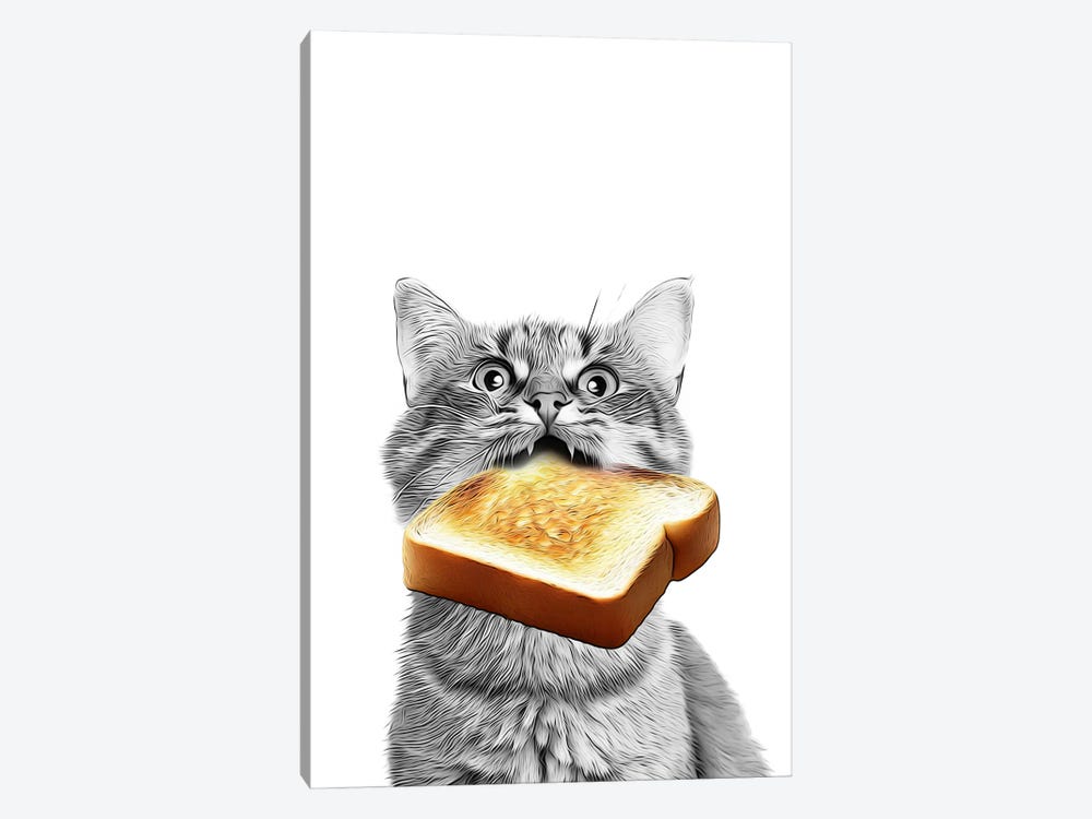Cute Cat Eating Toast by Printable Lisa's Pets 1-piece Art Print