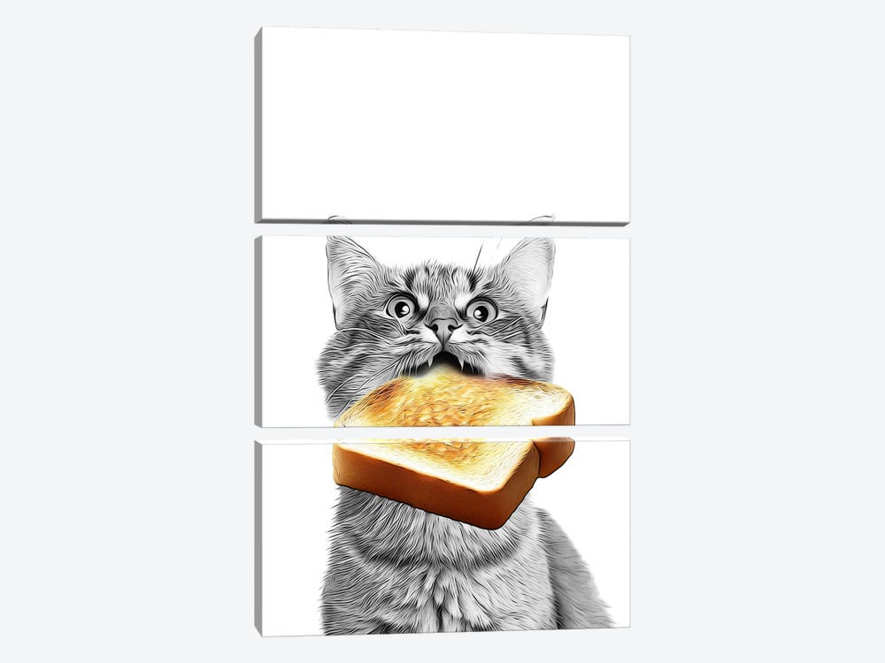 Cute Cat Eating Toast by Printable Lisa's Pets 3-piece Art Print