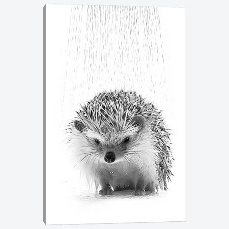 Cute Hedgehog Taking A Shower, Black And White Canvas Print #LIP736} by Printable Lisa's Pets Canvas Art Print
