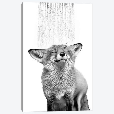 Cute Fox Taking A Shower, Black And White Canvas Print #LIP737} by Printable Lisa's Pets Canvas Art Print
