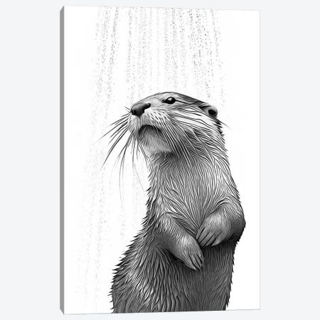 Cute Otter Taking A Shower, Black And White Canvas Print #LIP739} by Printable Lisa's Pets Canvas Wall Art