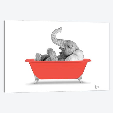 Elephant In The Red Bath Canvas Print #LIP73} by Printable Lisa's Pets Canvas Art Print