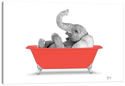 Elephant In The Red Bath Canvas Art Print - Printable Lisa's Pets