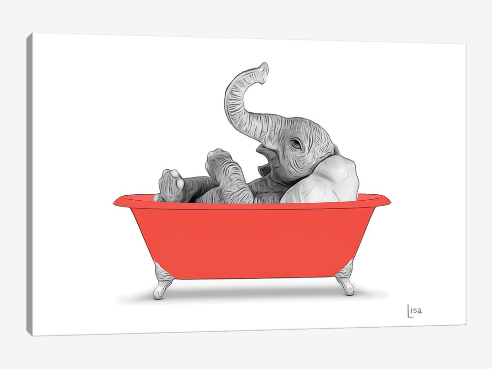 Elephant In The Red Bath by Printable Lisa's Pets 1-piece Canvas Artwork