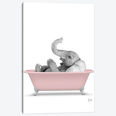 Elephant In The Pink Bath Canvas Print #LIP74} by Printable Lisa's Pets Canvas Art