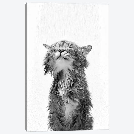 Cute Baby Cat Taking A Shower, Black And White Canvas Print #LIP752} by Printable Lisa's Pets Canvas Wall Art