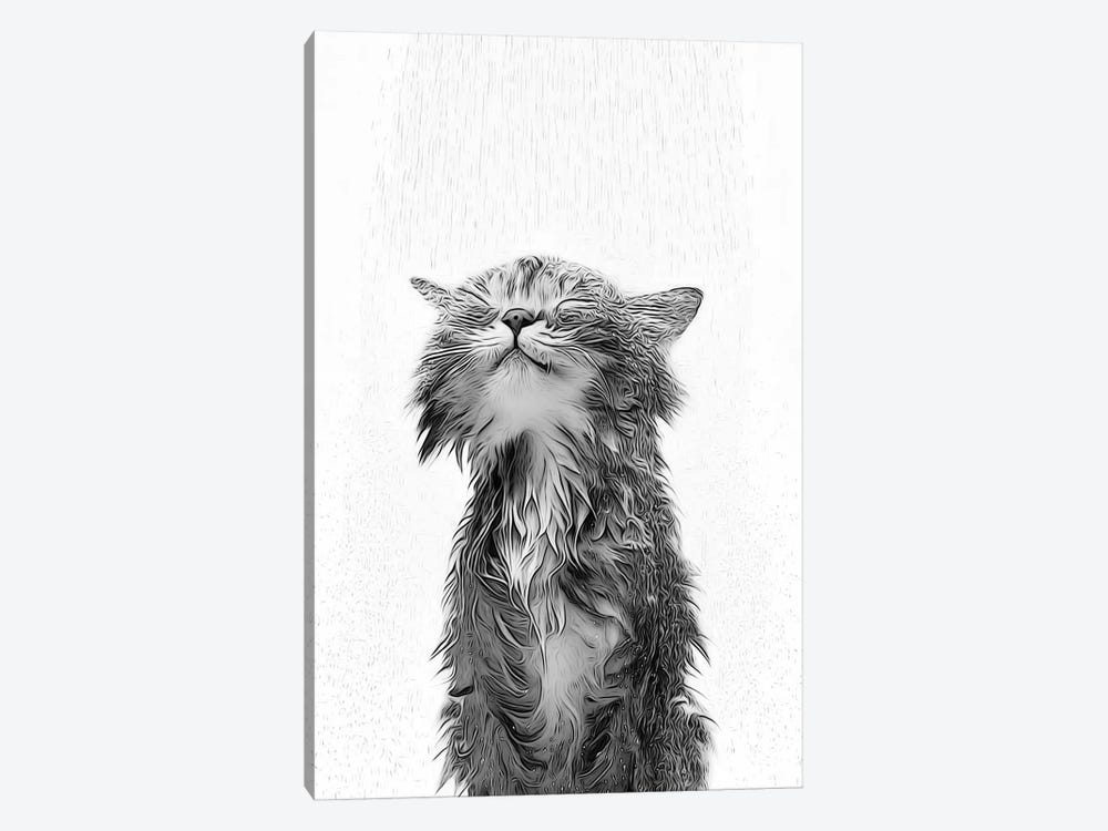 Cute Baby Cat Taking A Shower, Black And White by Printable Lisa's Pets 1-piece Art Print