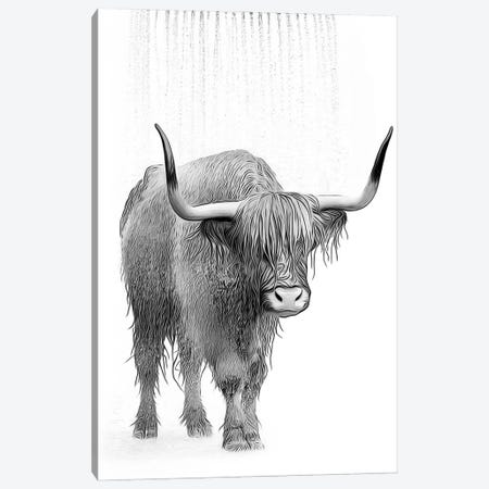 Cute Highland Cow Taking A Shower, Black And White Canvas Print #LIP753} by Printable Lisa's Pets Canvas Artwork