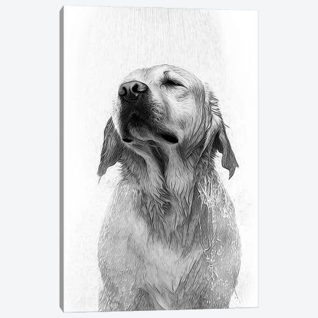 Cute Labrador Dog Taking A Shower, Black And White Canvas Print #LIP758} by Printable Lisa's Pets Canvas Art