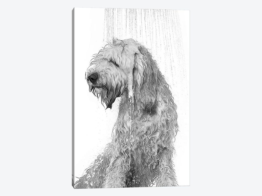 Cute Labradoodle Dog Taking A Shower, Black And White by Printable Lisa's Pets 1-piece Canvas Wall Art
