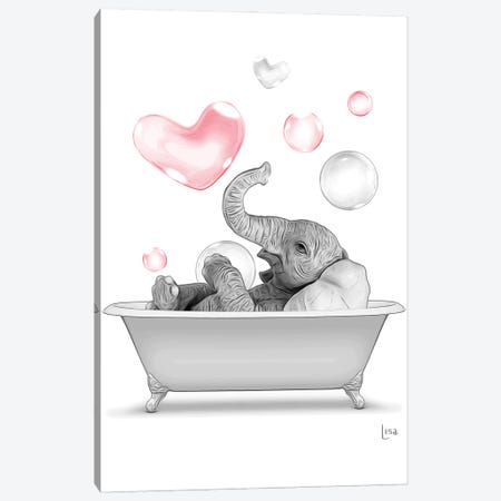 Elephant In The Bath With Red Bubbles Canvas Print #LIP75} by Printable Lisa's Pets Canvas Art