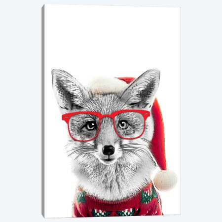 Cute Fox In Christmas Hat And Sweater Canvas Print #LIP770} by Printable Lisa's Pets Canvas Wall Art