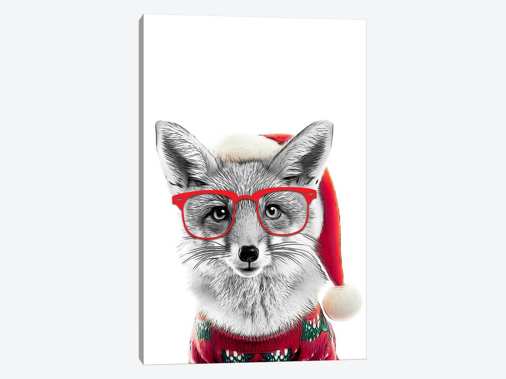 Cute Fox In Christmas Hat And Sweater by Printable Lisa's Pets 1-piece Canvas Print