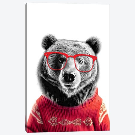 Cute Bear In Christmas Sweater Canvas Print #LIP774} by Printable Lisa's Pets Art Print