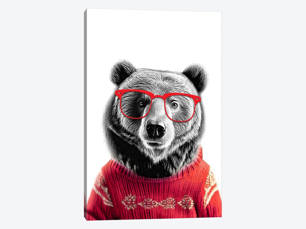 Cute Bear In Christmas Sweater by Printable Lisa's Pets 1-piece Canvas Print