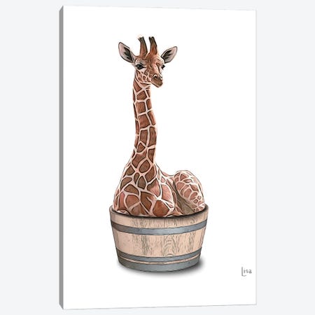 Giraffe In The Tub Color Canvas Print #LIP77} by Printable Lisa's Pets Canvas Art