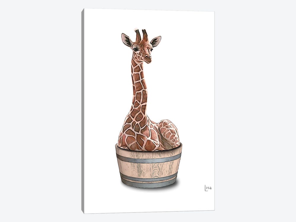 Giraffe In The Tub Color by Printable Lisa's Pets 1-piece Canvas Wall Art