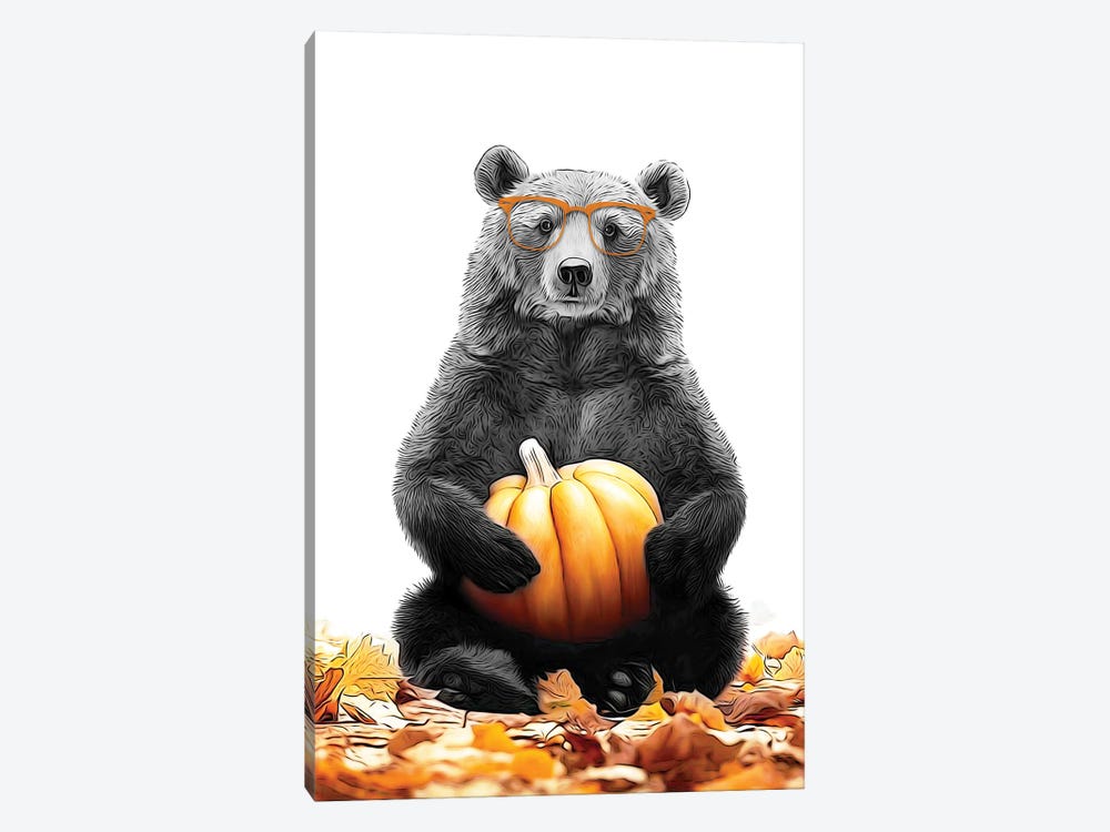 Cute Bear With Autumn Pumpkin by Printable Lisa's Pets 1-piece Canvas Wall Art