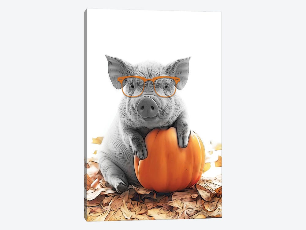 Cute Pig With Autumn Pumpkin by Printable Lisa's Pets 1-piece Canvas Art Print