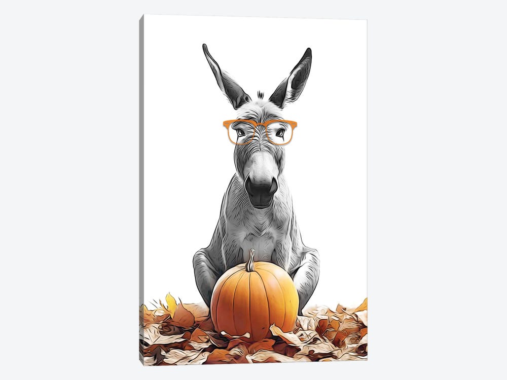 Cute Donkey With Autumn Pumpkin by Printable Lisa's Pets 1-piece Canvas Art