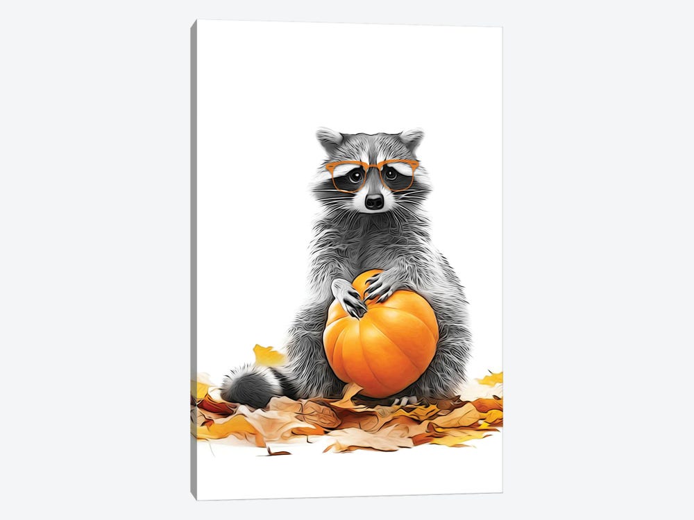 Cute Raccoon With Autumn Pumpkin by Printable Lisa's Pets 1-piece Art Print