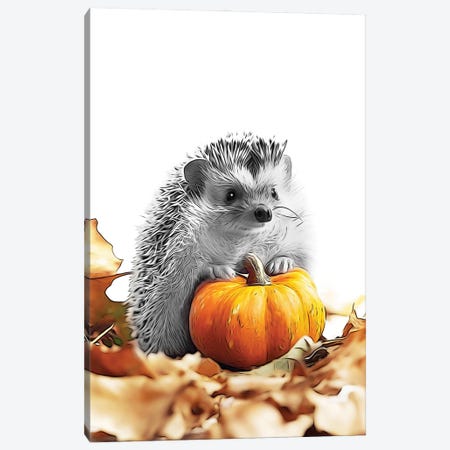 Cute Hedgehog With Autumn Pumpkin Canvas Print #LIP788} by Printable Lisa's Pets Canvas Print